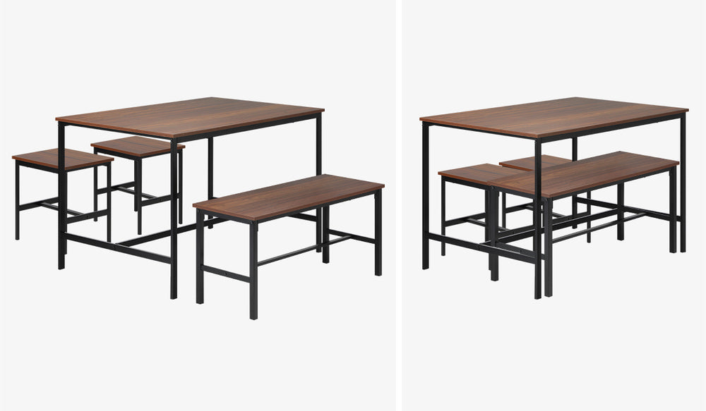 Oikiture Industrial Dining Table 4 Seaters with Kitchen Bench Chairs Natural-Dining Set-PEROZ Accessories