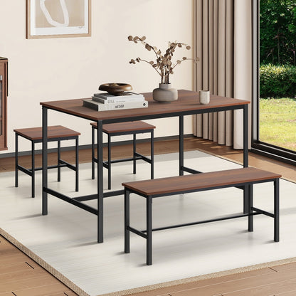 Oikiture Industrial Dining Table 4 Seaters with Kitchen Bench Chairs Natural-Dining Set-PEROZ Accessories