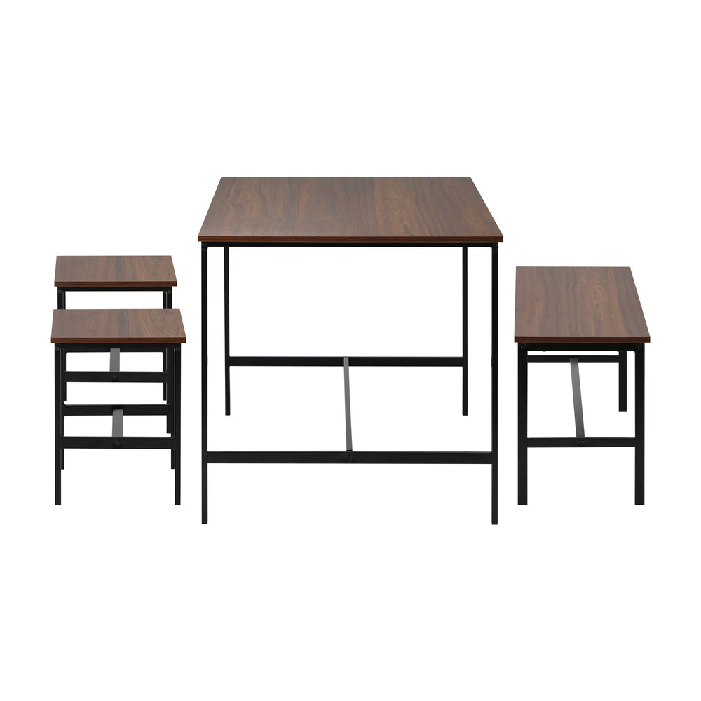 Oikiture Industrial Dining Table 4 Seaters with Kitchen Bench Chairs Natural-Dining Set-PEROZ Accessories