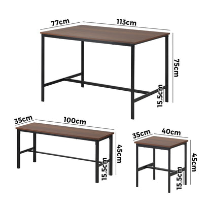 Oikiture Industrial Dining Table 4 Seaters with Kitchen Bench Chairs Natural-Dining Set-PEROZ Accessories