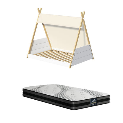 Oikiture Kids Bed Frame and Mattress Single House Teepee Triangle Beds-Wooden Bed Frame-PEROZ Accessories