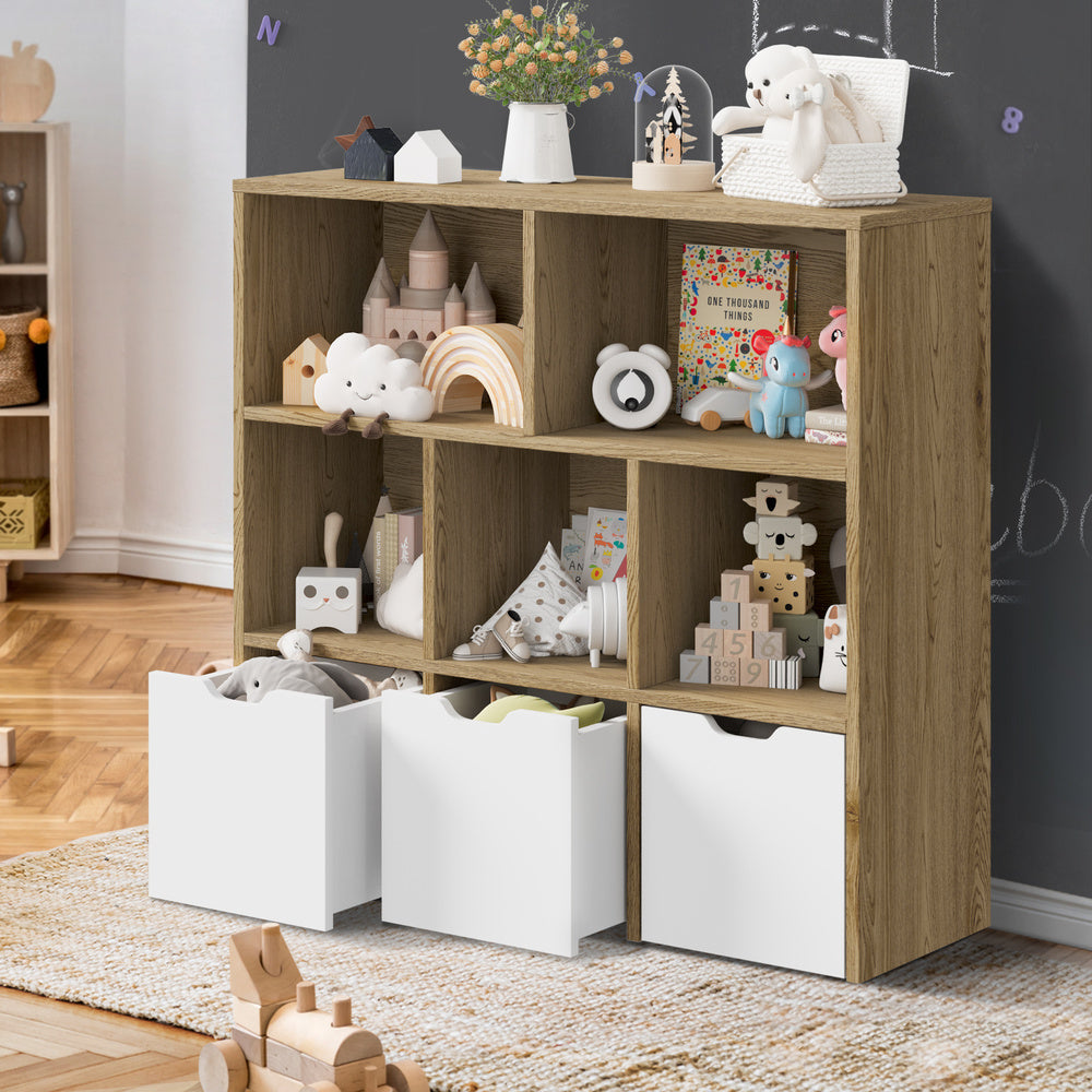 Oikiture Kids Storage Organiser Cabinet With Removable Box Natural-Kid Storage-PEROZ Accessories