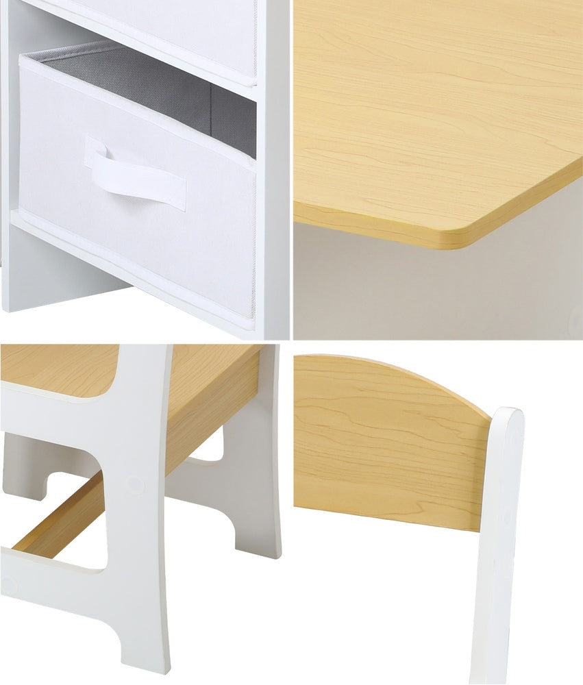 Oikiture Kids Table and Chair Set with Storage Bins Wooden &amp; White-Kid Table Set-PEROZ Accessories