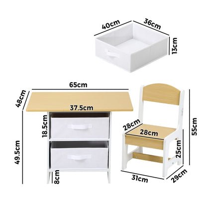 Oikiture Kids Table and Chair Set with Storage Bins Wooden &amp; White-Kid Table Set-PEROZ Accessories