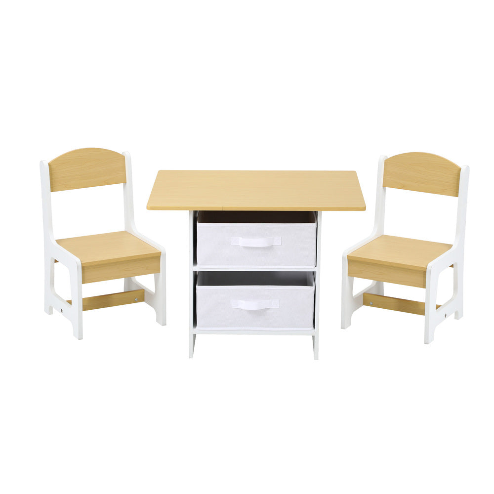 Oikiture Kids Table and Chair Set with Storage Bins Wooden &amp; White-Kid Table Set-PEROZ Accessories