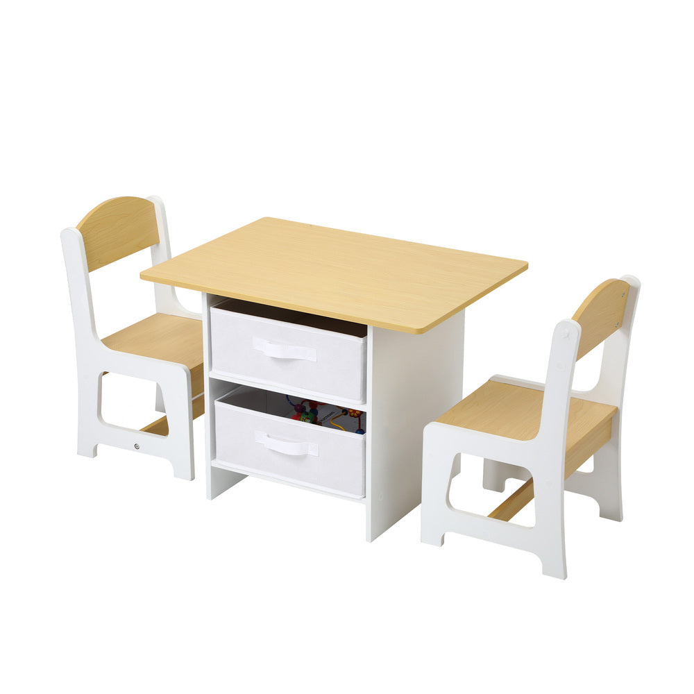 Oikiture Kids Table and Chair Set with Storage Bins Wooden &amp; White-Kid Table Set-PEROZ Accessories
