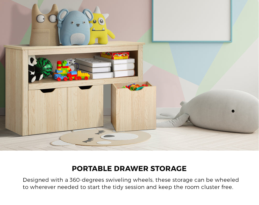 Oikiture Kids Toy Storage Cabinet With Storage Box Natural-Kid Storage-PEROZ Accessories