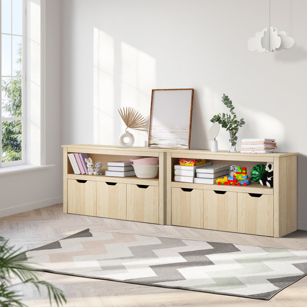 Oikiture Kids Toy Storage Cabinet With Storage Box Natural-Kid Storage-PEROZ Accessories