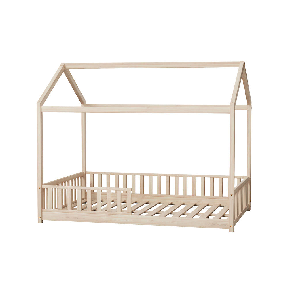Oikiture Kids Wooden Bed Frame Double Size House Platform Natural-Wooden Bed Frame-PEROZ Accessories