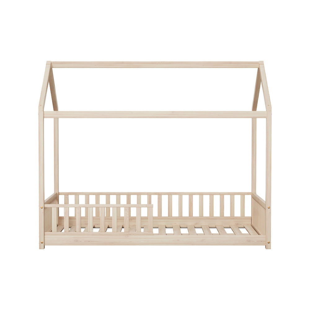 Oikiture Kids Wooden Bed Frame Double Size House Platform Natural-Wooden Bed Frame-PEROZ Accessories
