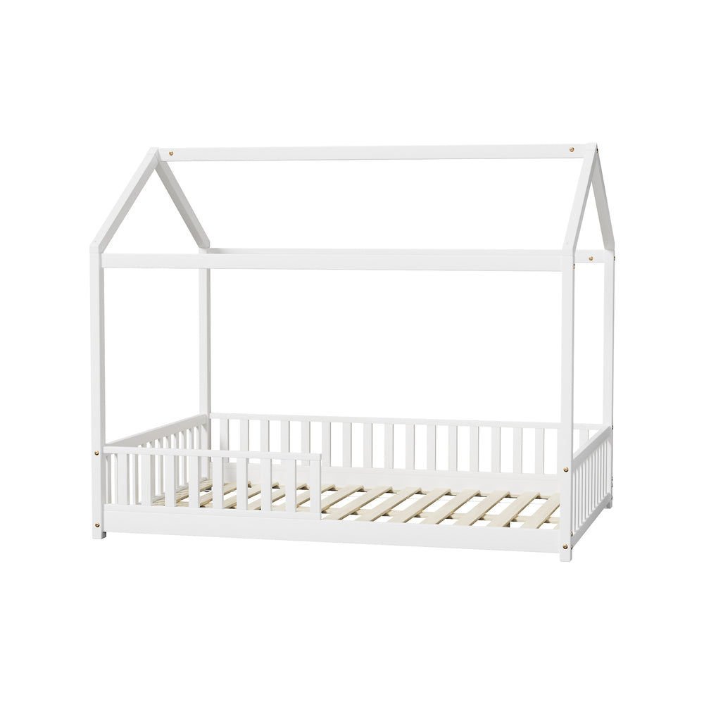 Oikiture Kids Wooden Bed Frame House Beds Platform Double White Timber Pine-Wooden Bed Frames-PEROZ Accessories