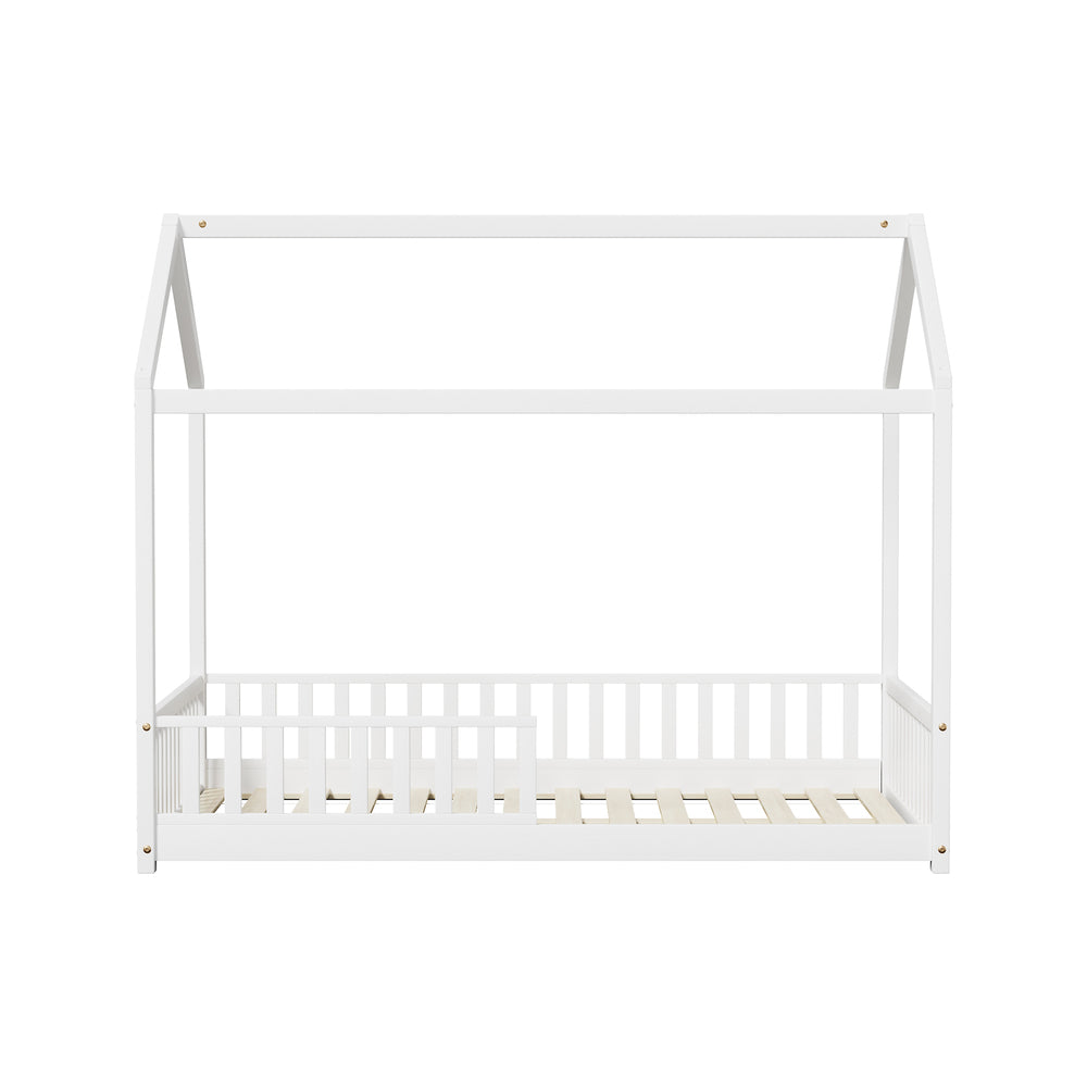 Oikiture Kids Wooden Bed Frame House Beds Platform Double White Timber Pine-Wooden Bed Frames-PEROZ Accessories