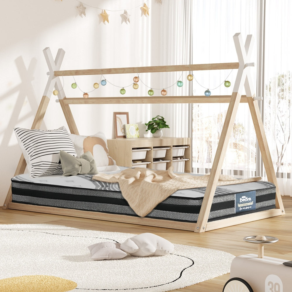 Oikiture King Single Kids Bed Frame Mattress Set Wooden Teepee House Beds-Wooden Bed Frame-PEROZ Accessories