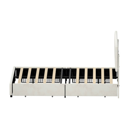 Oikiture LED Bed Frame Double Size 4 Drawers Adjustable Head Beige-Bed Frame-PEROZ Accessories