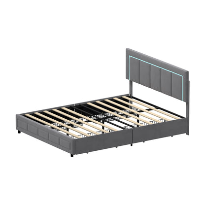 Oikiture LED Bed Frame Double Size 4 Drawers Adjustable Head Velvet-Bed Frame-PEROZ Accessories