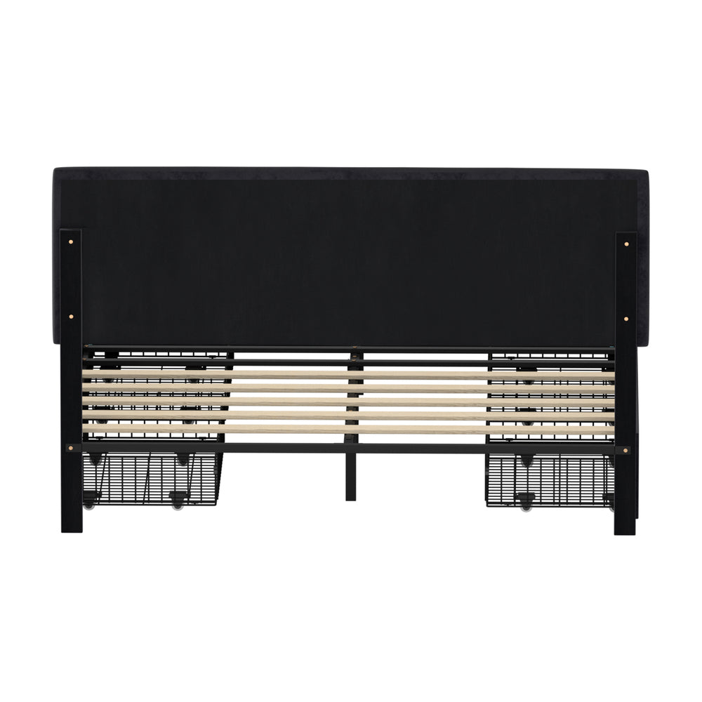 Oikiture LED Bed Frame Queen Size 4 Drawers Adjustable Headboard Black-Bed Frame-PEROZ Accessories