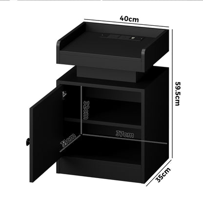 Oikiture LED Bedside Table USB Charging Station Black-Bedside Table-PEROZ Accessories