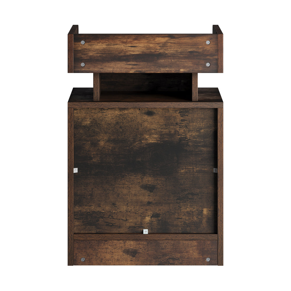 Oikiture LED Bedside Table USB Charging Station Brown-Bedside Table-PEROZ Accessories