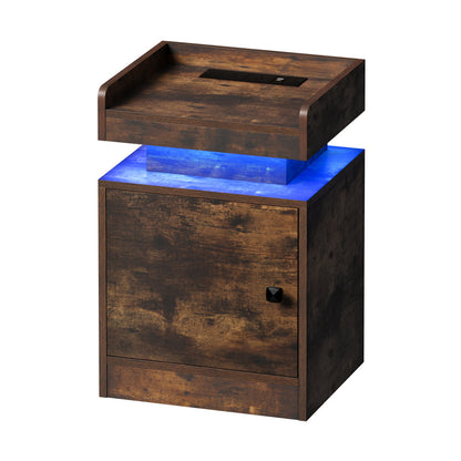 Oikiture LED Bedside Table USB Charging Station Brown-Bedside Table-PEROZ Accessories