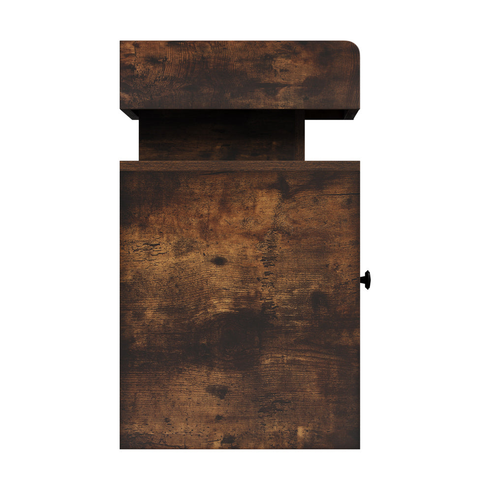 Oikiture LED Bedside Table USB Charging Station Brown-Bedside Table-PEROZ Accessories
