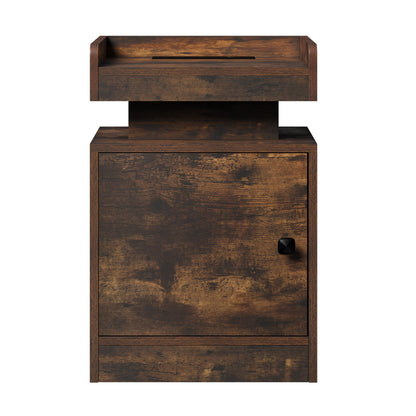 Oikiture LED Bedside Table USB Charging Station Brown-Bedside Table-PEROZ Accessories