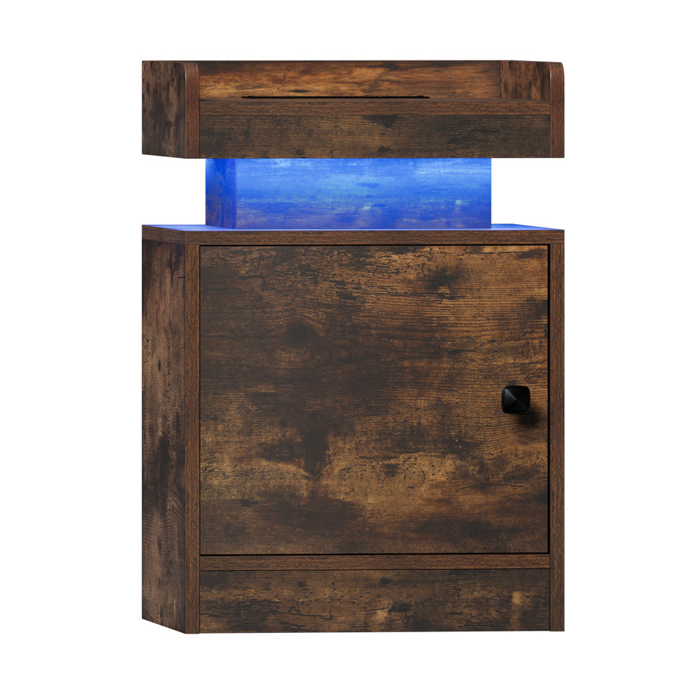 Oikiture LED Bedside Table USB Charging Station Brown-Bedside Table-PEROZ Accessories