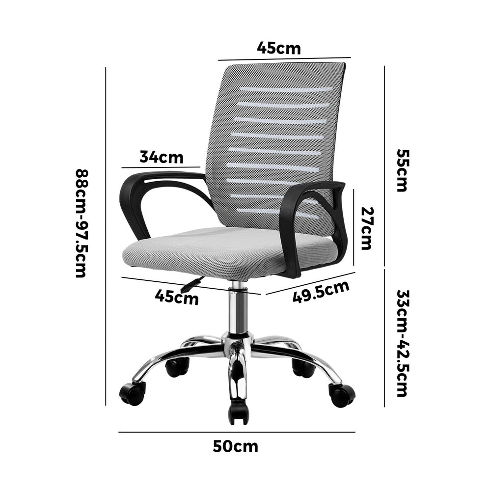Oikiture Mesh Office Chair Breathable Backrest Black &amp; Grey-Office Chair-PEROZ Accessories
