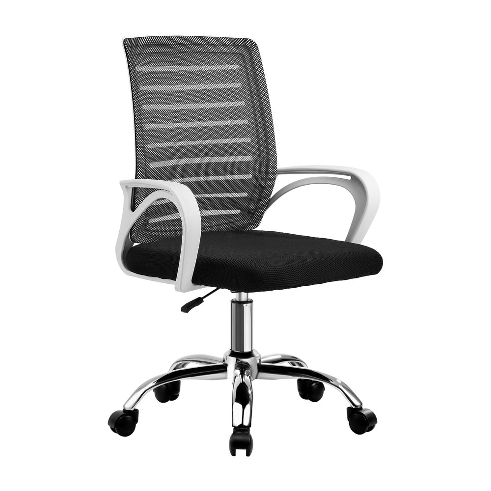 Oikiture Mesh Office Chair Breathable Backrest White &amp; Black-Office Chair-PEROZ Accessories