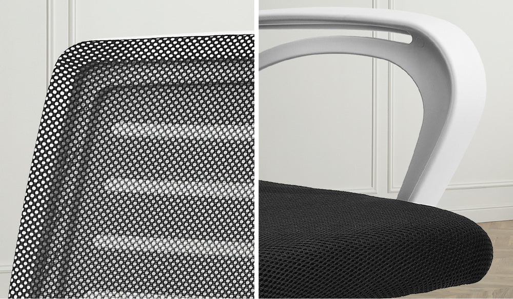 Oikiture Mesh Office Chair Breathable Backrest White &amp; Black-Office Chair-PEROZ Accessories
