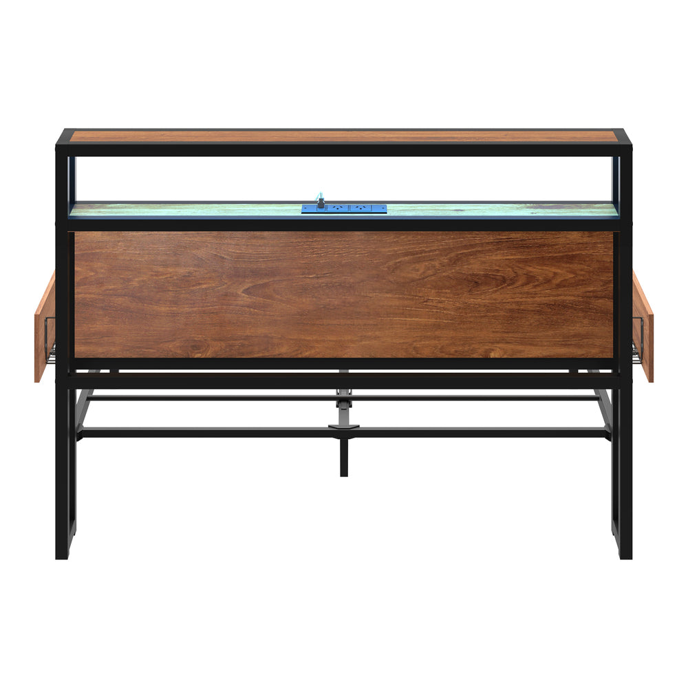 Oikiture Metal Bed Frame Double LED Storage Headboard USB Charging &amp; 2 Drawers-Metal Bed Frame-PEROZ Accessories