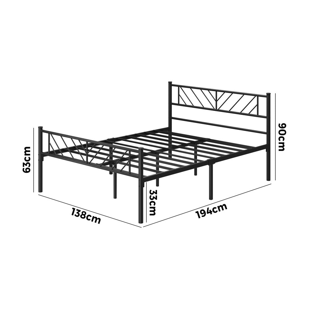 Oikiture Metal Bed Frame Double Size Bed Base Platform Black SIS-Metal Bed Frame-PEROZ Accessories