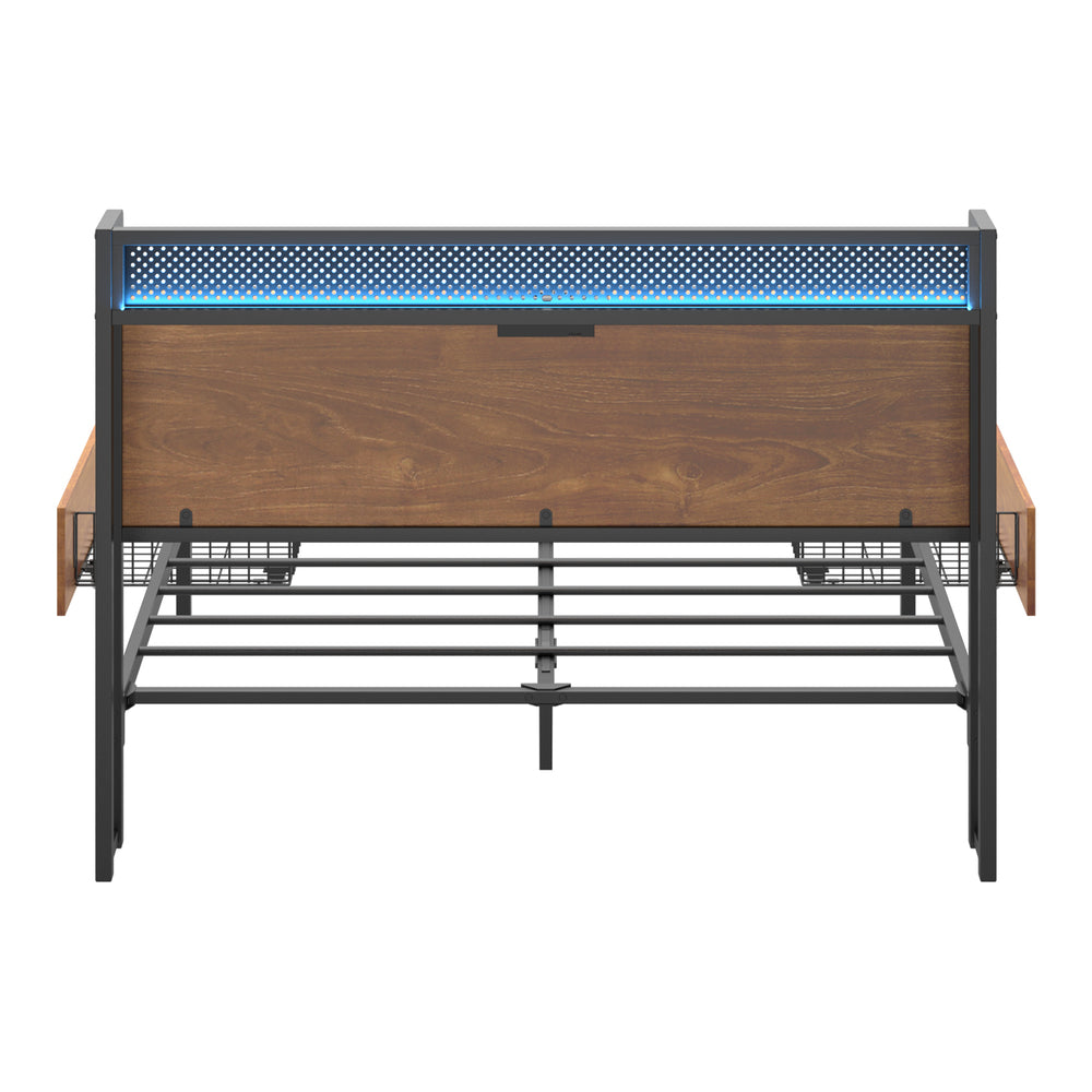 Oikiture Metal Bed Frame Double Size LED Headboard 2 Storage Drawers USB-Metal Bed Frame-PEROZ Accessories