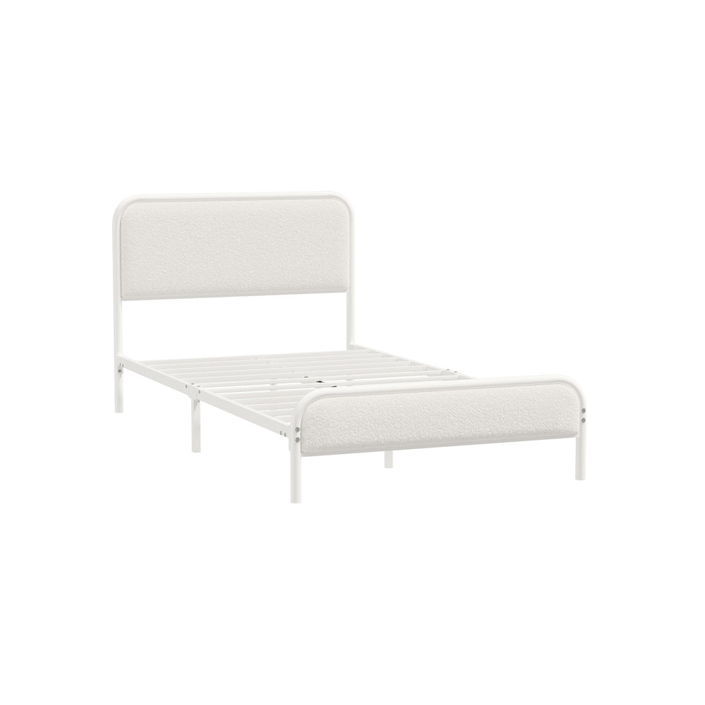 Oikiture Metal Bed Frame King Single Size Bedhead Boucle Fabric Beige-Metal Bed Frame-PEROZ Accessories