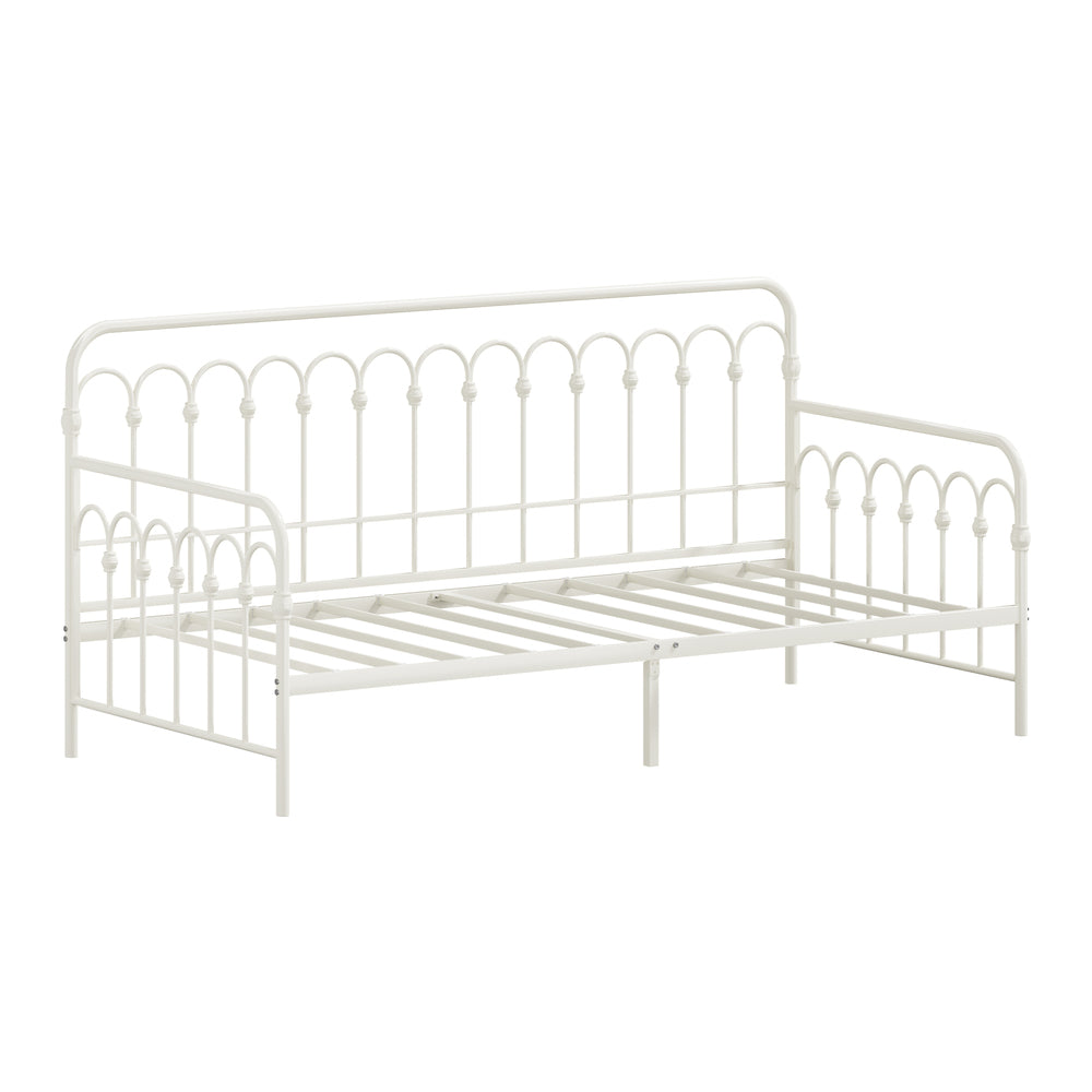 Oikiture Metal Daybed Frame Single Size Sofa Bed Steel Slat Beige-Metal Bed Frame-PEROZ Accessories