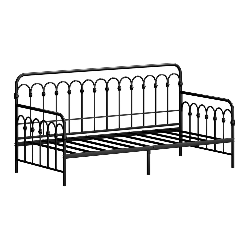 Oikiture Metal Daybed Frame Single Size Sofa Bed Steel Slat Black-Metal Bed Frame-PEROZ Accessories
