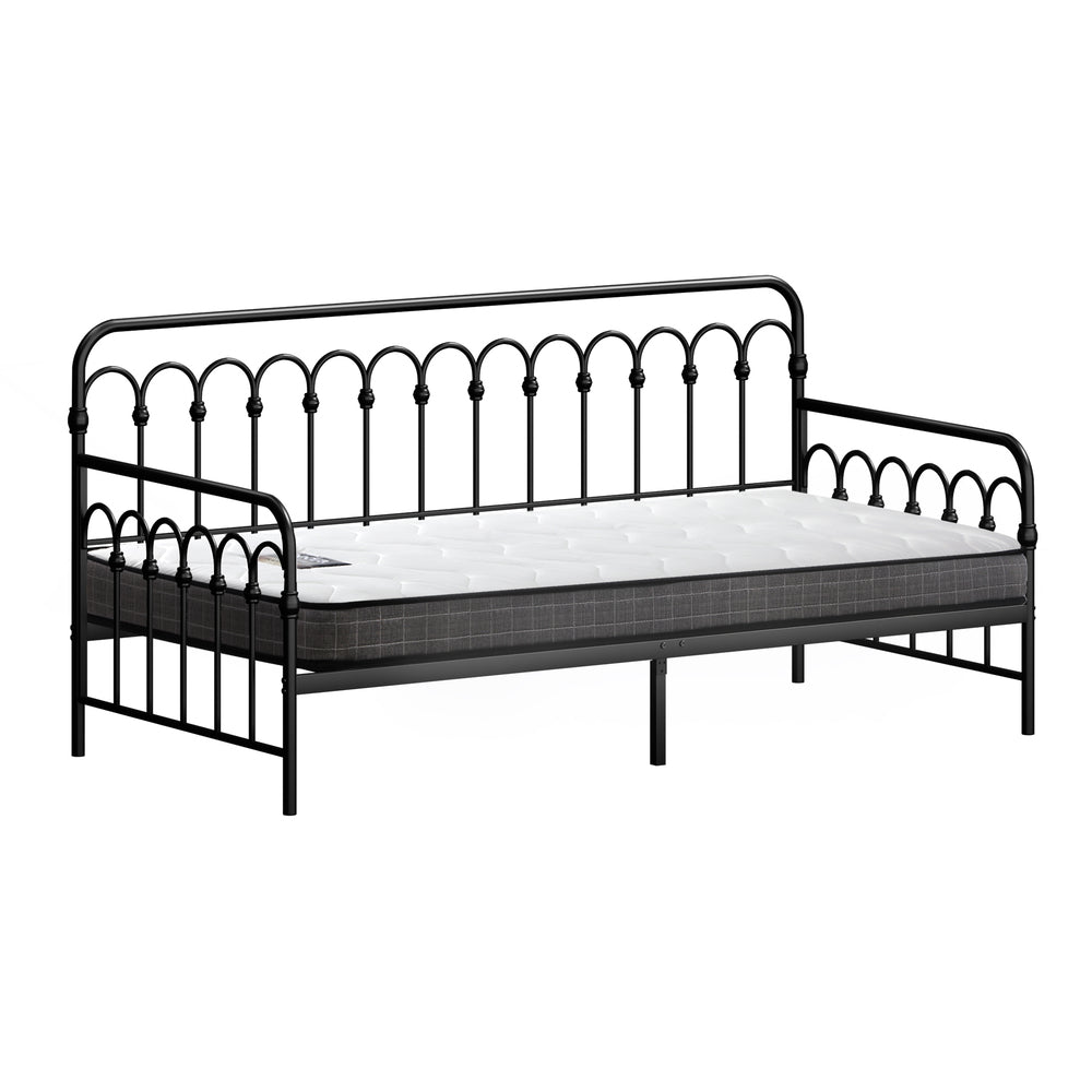 Oikiture Metal Daybed Frame Single Size Sofa Bed with Mattress Black-Metal Bed Frame-PEROZ Accessories