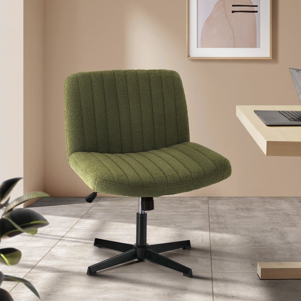 Oikiture Mid Back Armless Office Chair Wide Seat Sherpa Green-Office Chair-PEROZ Accessories