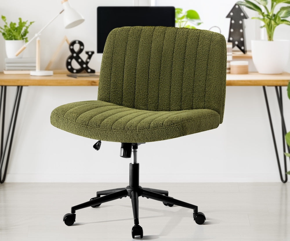 Oikiture Mid Back Armless Office Chair Wide Seat with Wheels Sherpa Green-Office Chair-PEROZ Accessories
