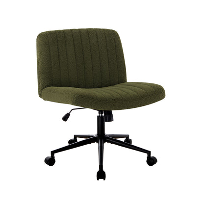 Oikiture Mid Back Armless Office Chair Wide Seat with Wheels Sherpa Green-Office Chair-PEROZ Accessories