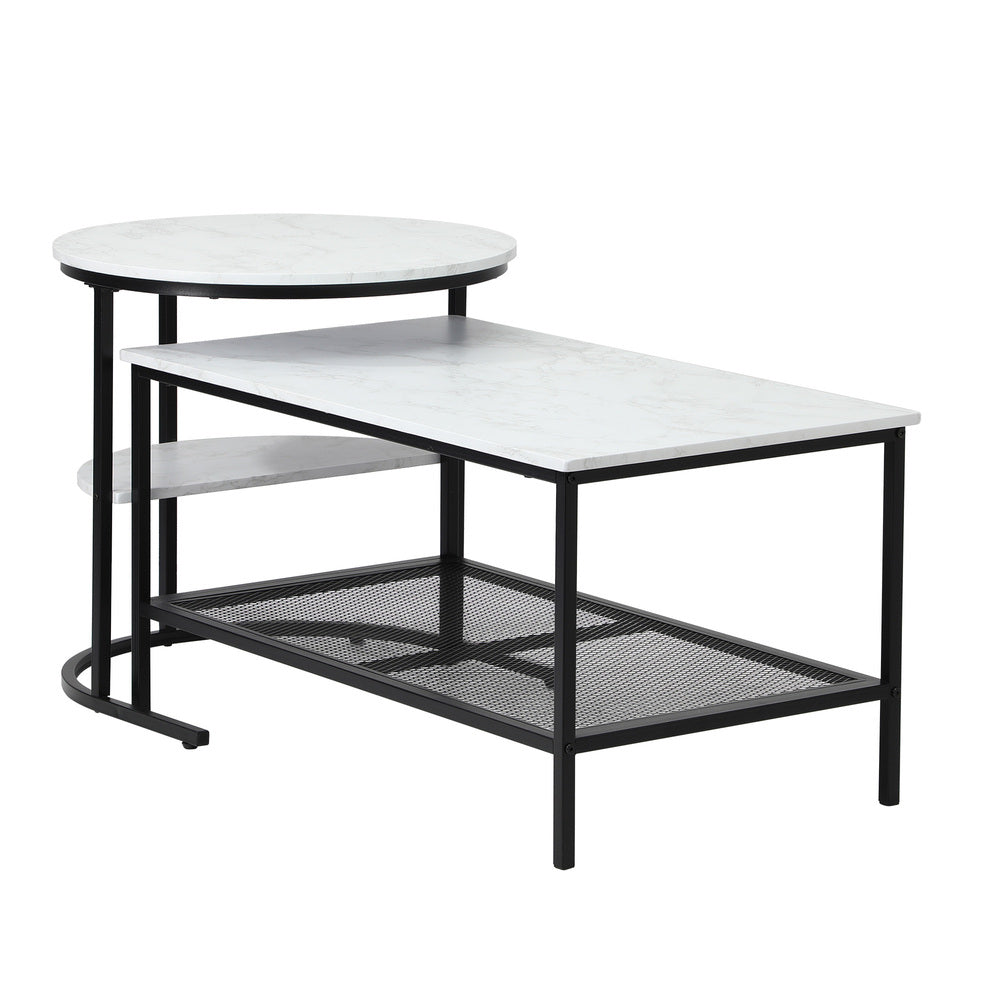 Oikiture Nesting Coffee Table Set of 2 Detachable Faux Marble-Coffee Table-PEROZ Accessories