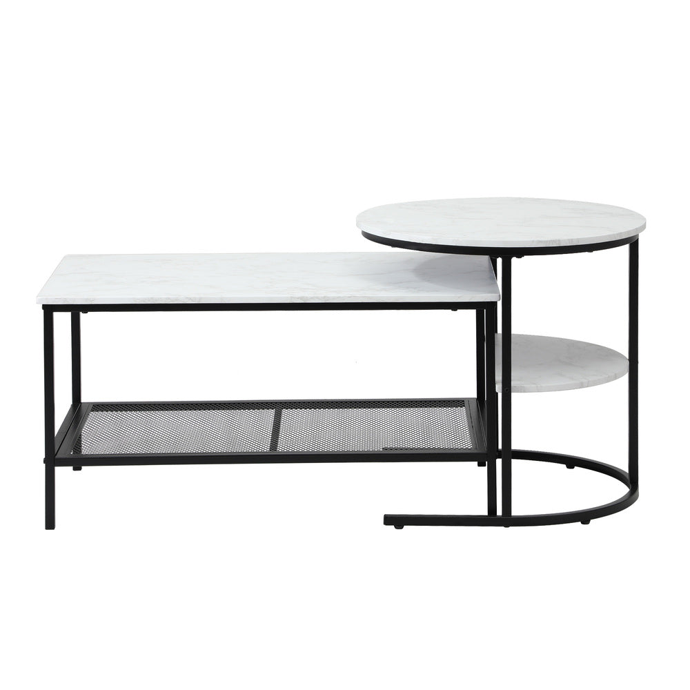 Oikiture Nesting Coffee Table Set of 2 Detachable Faux Marble-Coffee Table-PEROZ Accessories