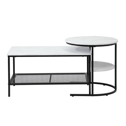 Oikiture Nesting Coffee Table Set of 2 Detachable Faux Marble-Coffee Table-PEROZ Accessories