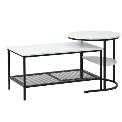 Oikiture Nesting Coffee Table Set of 2 Detachable Faux Marble-Coffee Table-PEROZ Accessories
