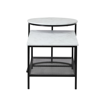 Oikiture Nesting Coffee Table Set of 2 Detachable Faux Marble-Coffee Table-PEROZ Accessories