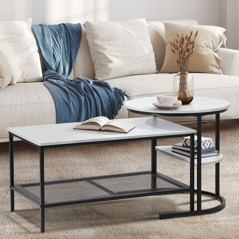 Oikiture Nesting Coffee Table Set of 2 Detachable Faux Marble-Coffee Table-PEROZ Accessories