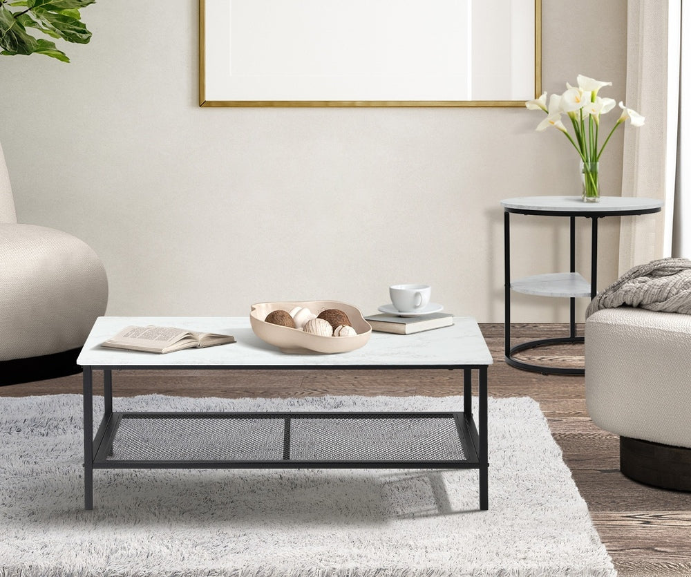 Oikiture Nesting Coffee Table Set of 2 Detachable Faux Marble-Coffee Table-PEROZ Accessories