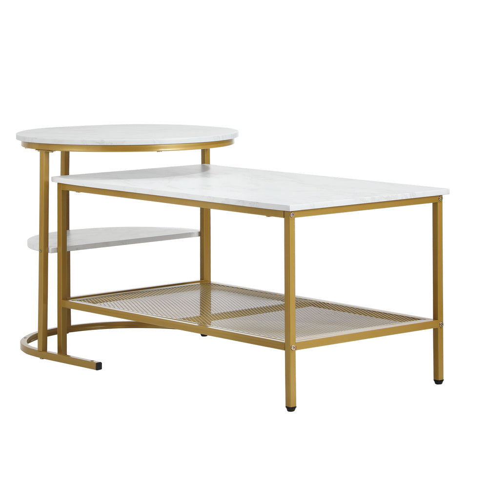 Oikiture Nesting Coffee Table Set of 2 Detachable Faux Marble Top-Coffee Table-PEROZ Accessories