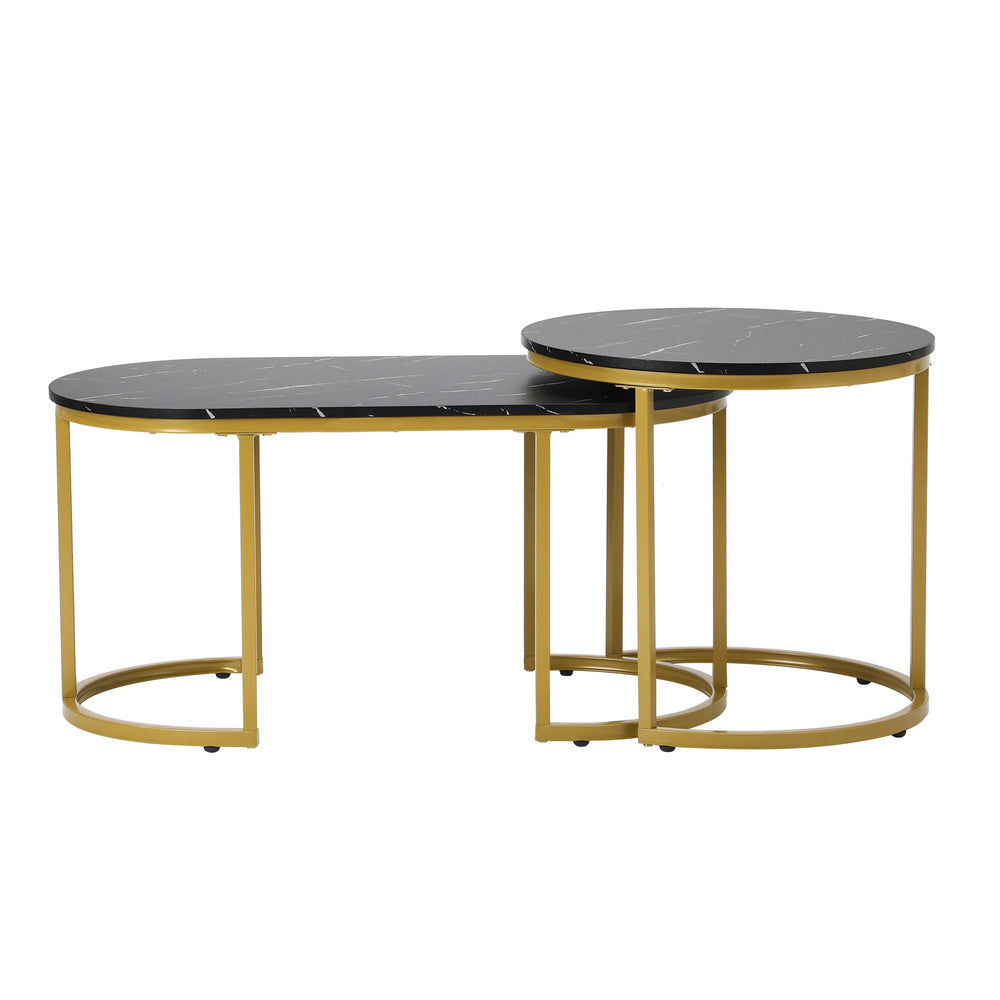 Oikiture Nesting Coffee Table Set of 2 Marble Effect Gold Black-Coffee Table-PEROZ Accessories