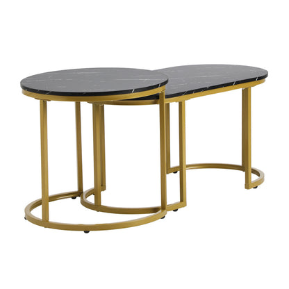 Oikiture Nesting Coffee Table Set of 2 Marble Effect Gold Black-Coffee Table-PEROZ Accessories