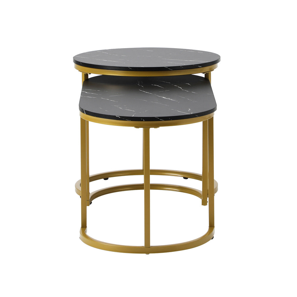 Oikiture Nesting Coffee Table Set of 2 Marble Effect Gold Black-Coffee Table-PEROZ Accessories